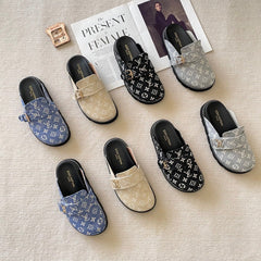 Unisex canvas embossed half slippers