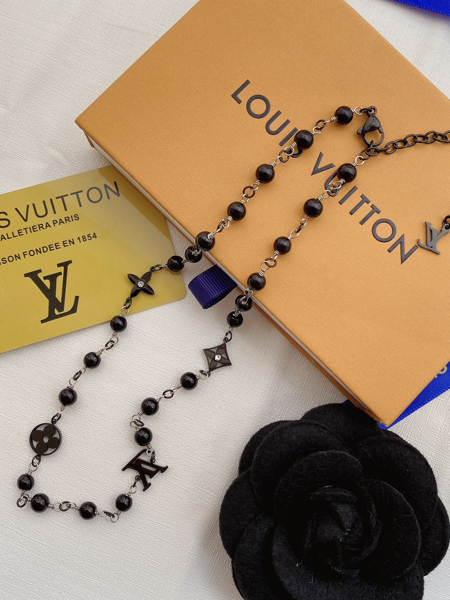Black steel bead necklace