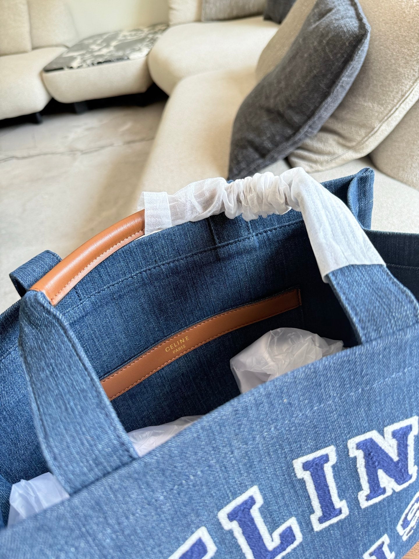 Large denim tote bag