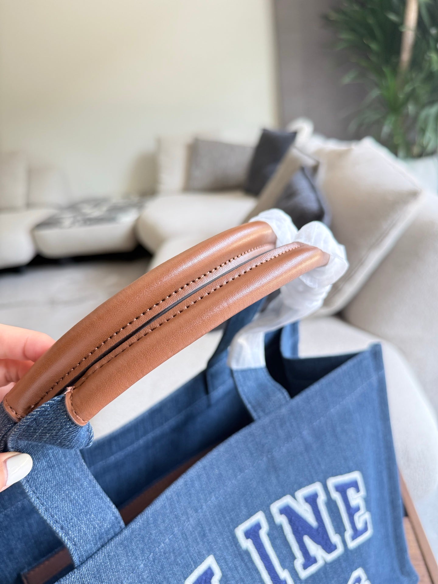 Large denim tote bag