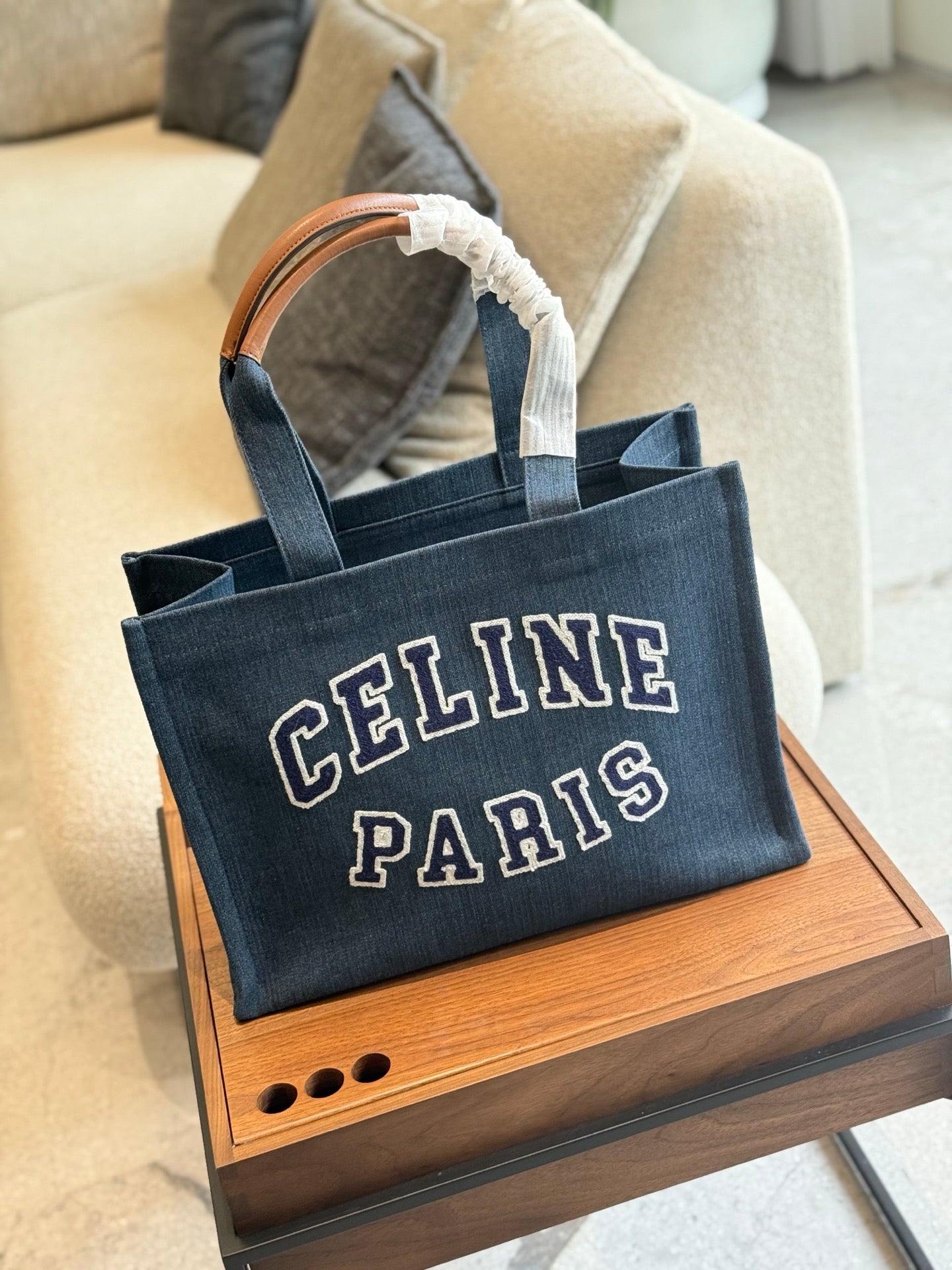 Large denim tote bag