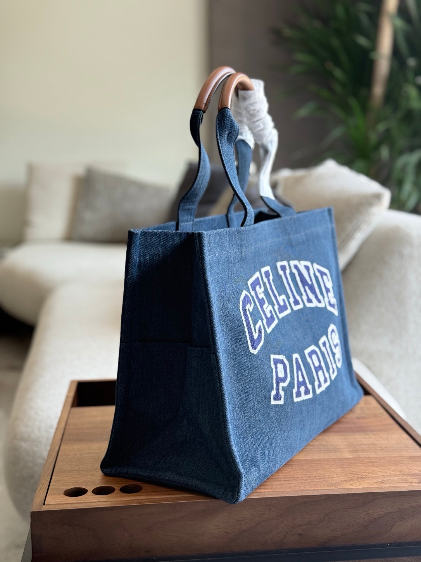 Large denim tote bag