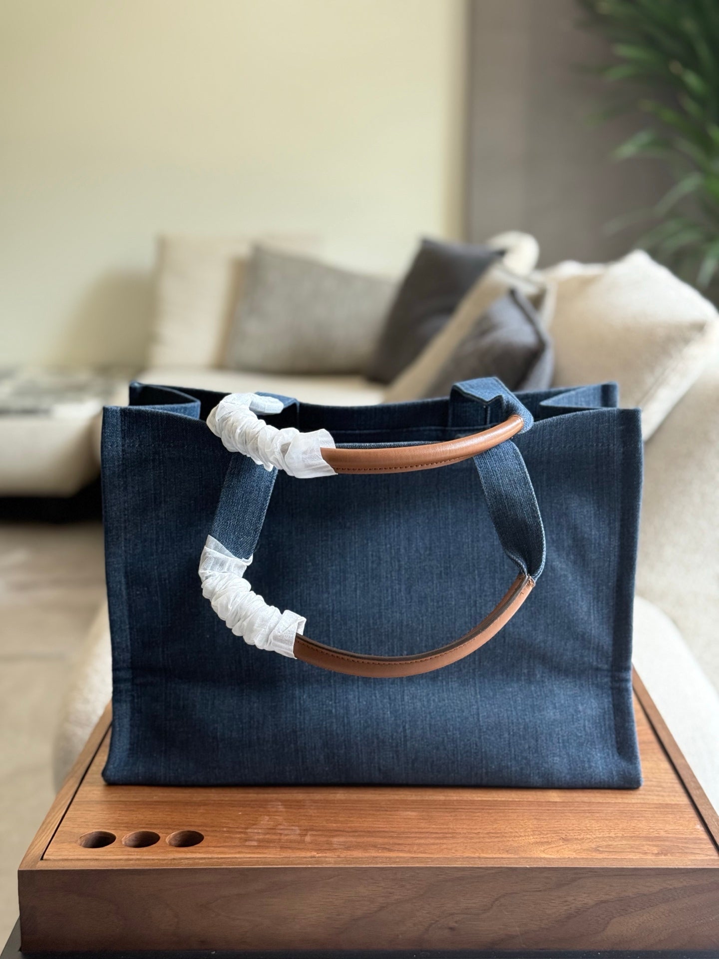 Large denim tote bag