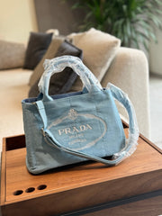 Small light-colored denim tote bag