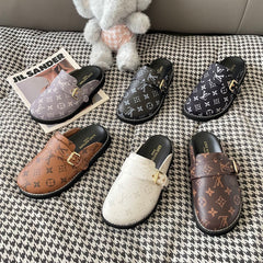 Unisex Leather embossed half slippers