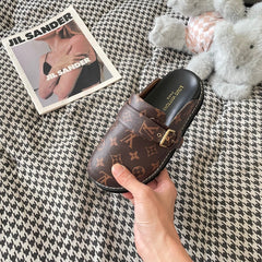 Unisex Leather embossed half slippers