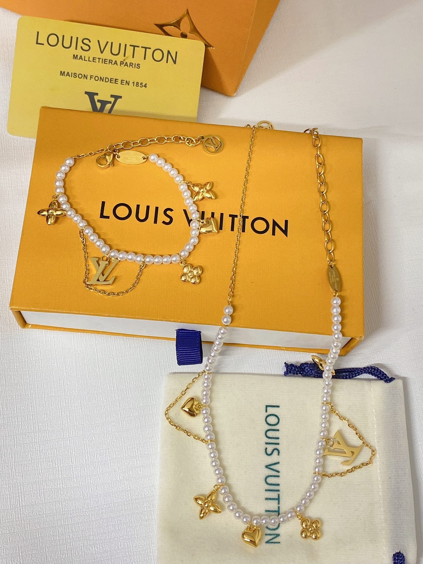 Double-layer pearl pendant bracelet and necklace