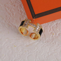 Enamel Diamond Open Ring