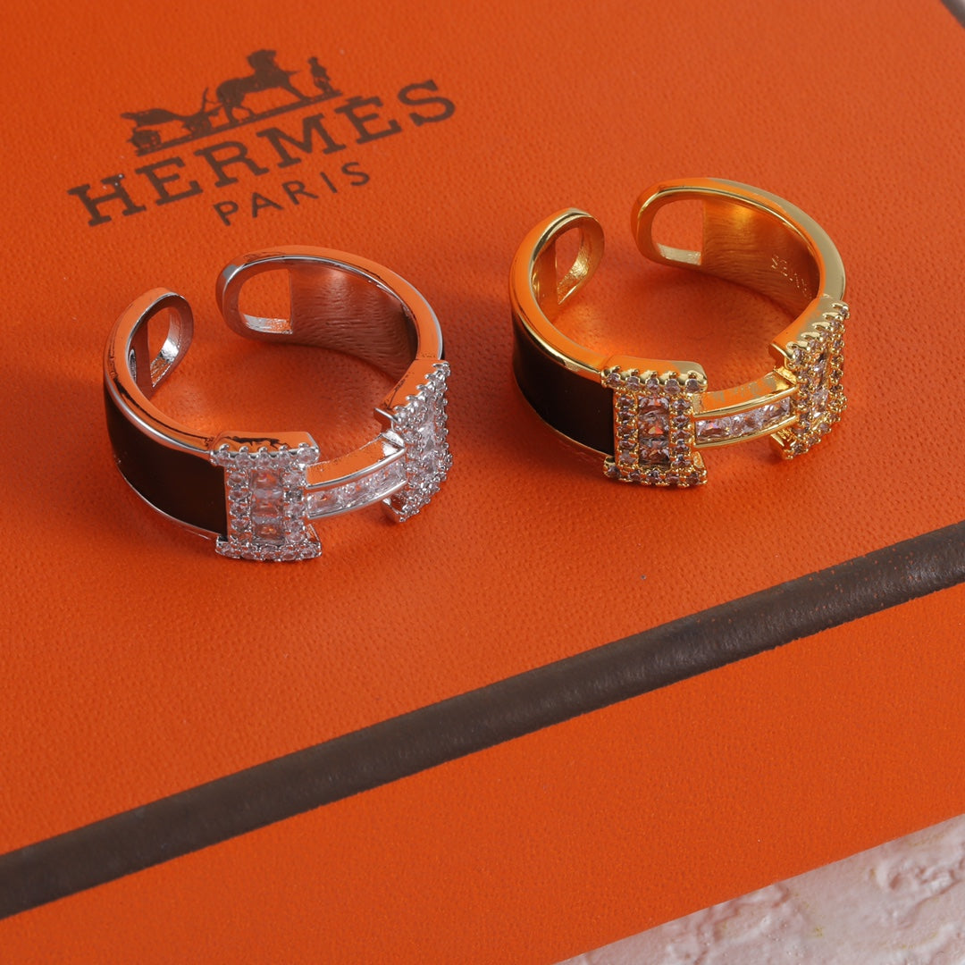 Enamel Diamond Open Ring
