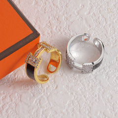Enamel Diamond Open Ring