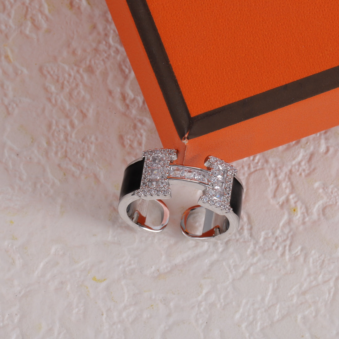 Enamel Diamond Open Ring