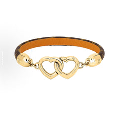 Interlocking heart leather bracelet