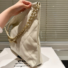 Large Waxed Leather Gold Shoulder Bag