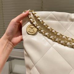 Large Waxed Leather Gold Shoulder Bag