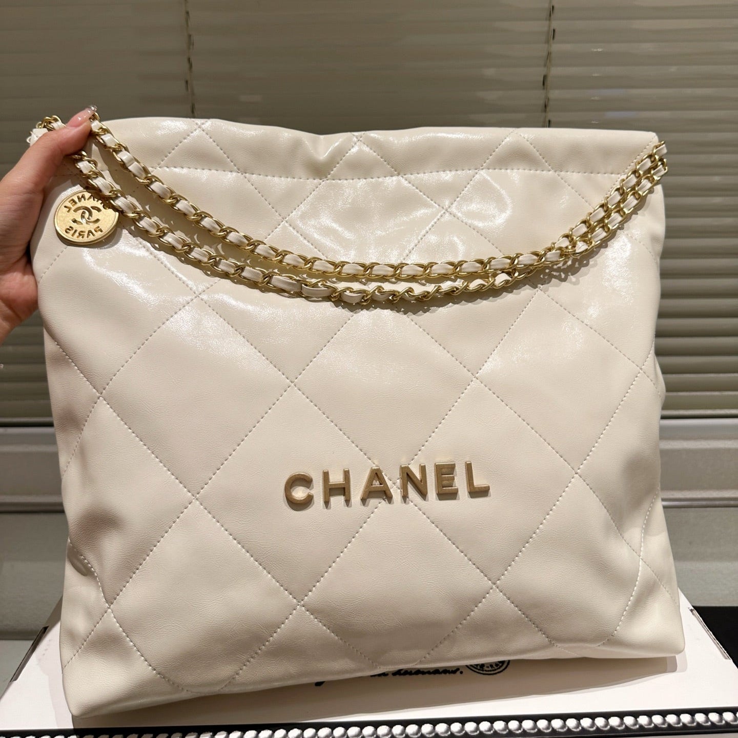 Large Waxed Leather Gold Shoulder Bag