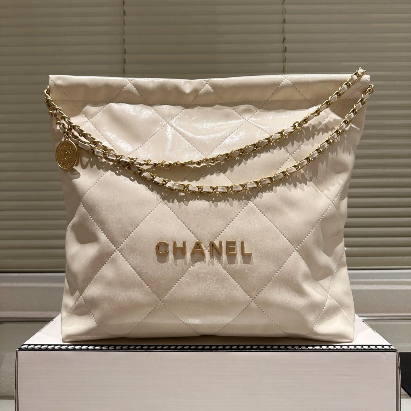 Large Waxed Leather Gold Shoulder Bag