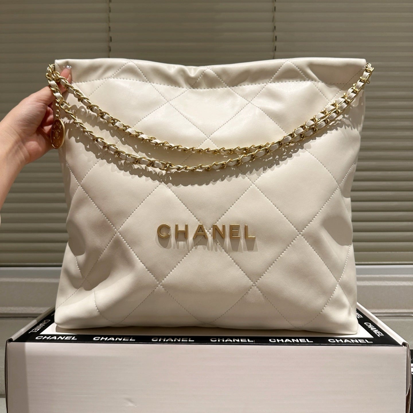 Large Waxed Leather Gold Shoulder Bag