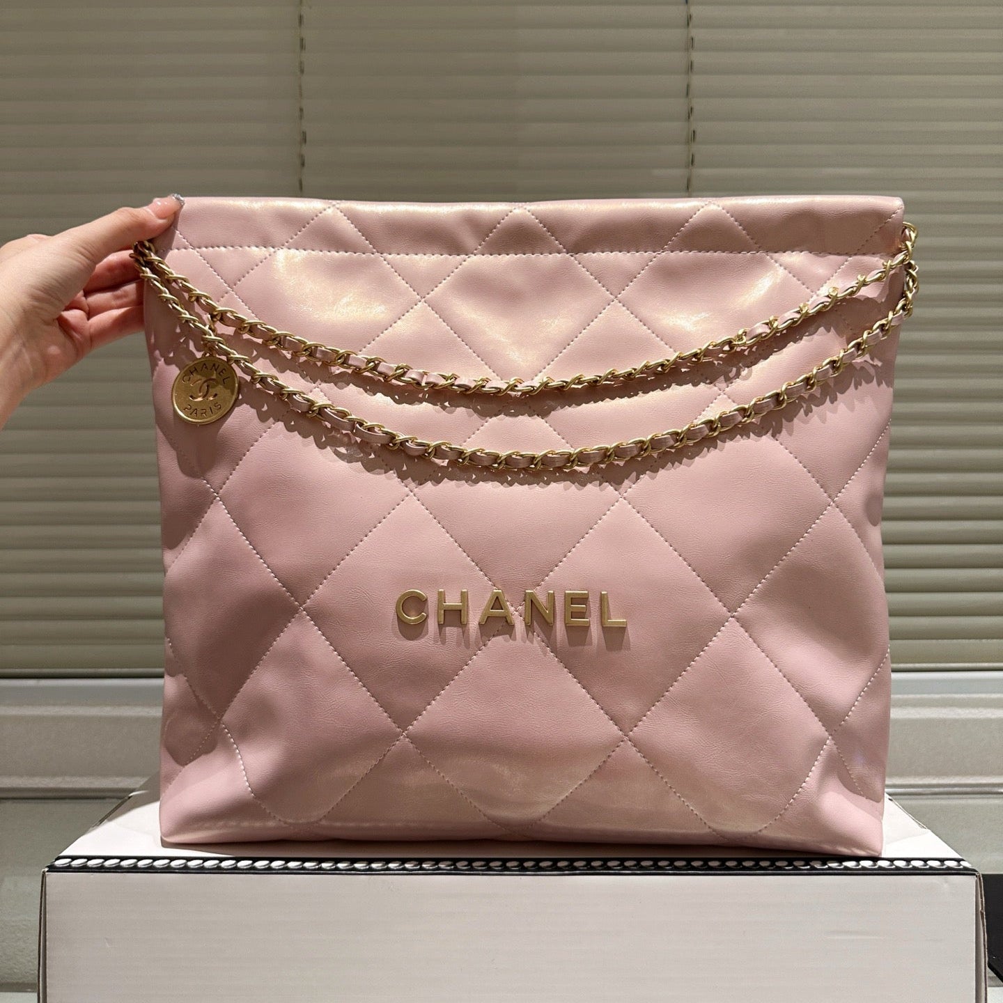 Large Waxed Leather Gold Shoulder Bag