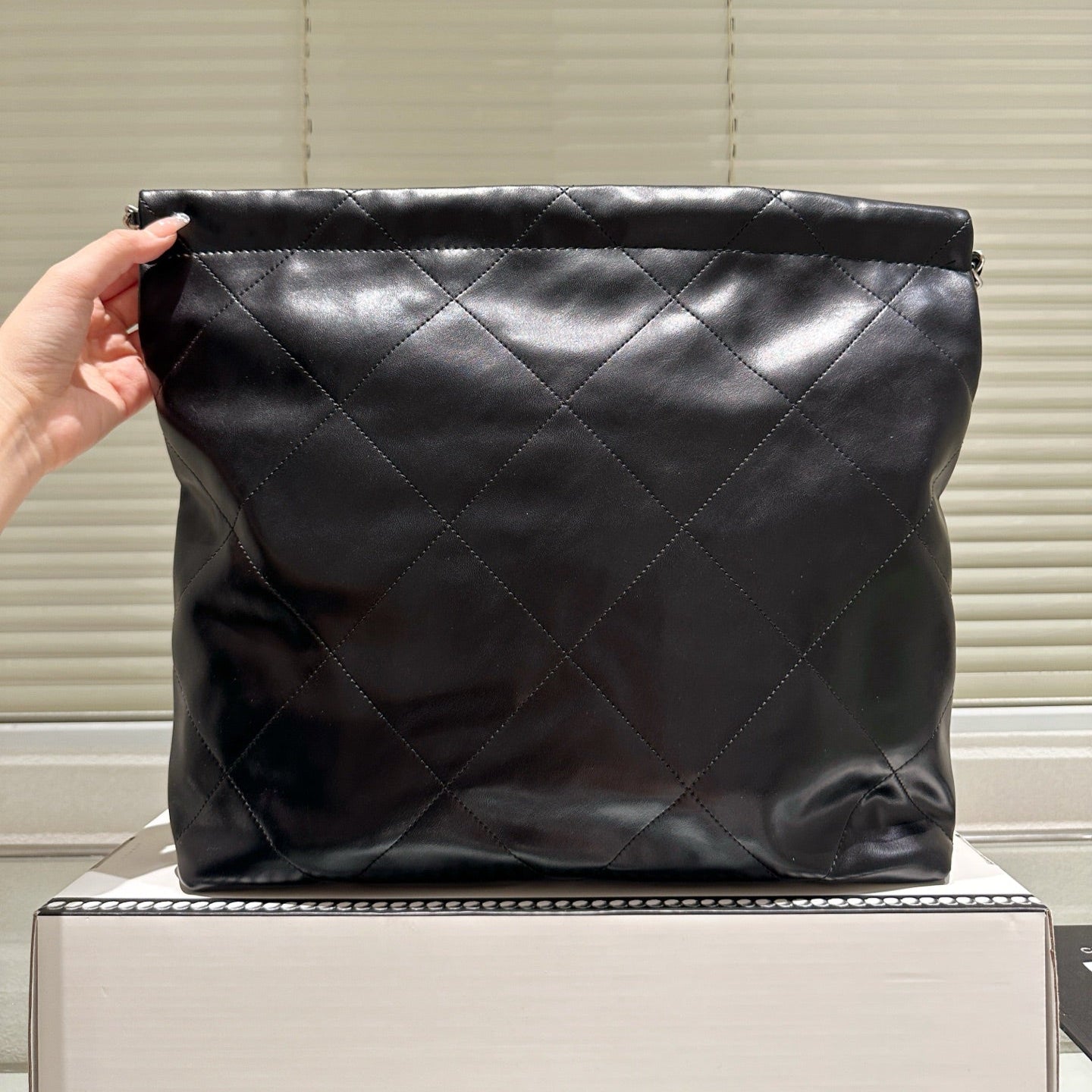 Large Waxed Leather Silver Shoulder Bag