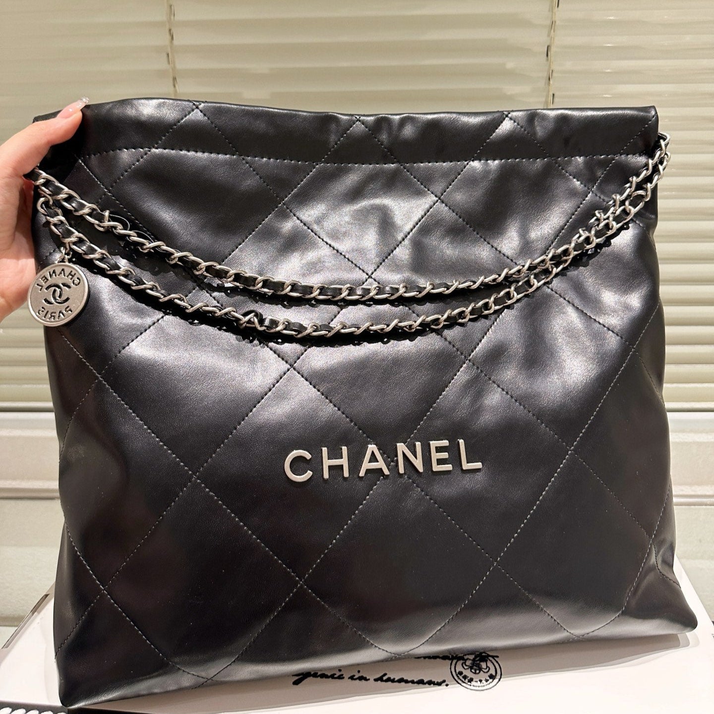 Large Waxed Leather Silver Shoulder Bag