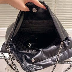Large Waxed Leather Silver Shoulder Bag