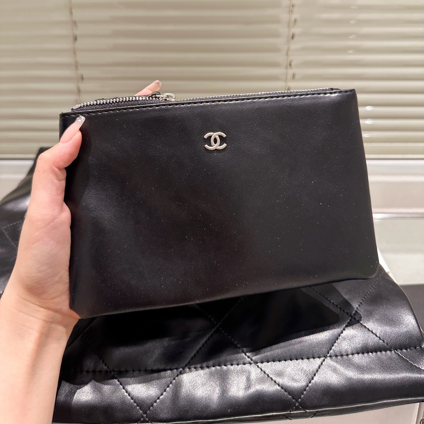 Large Waxed Leather Silver Shoulder Bag