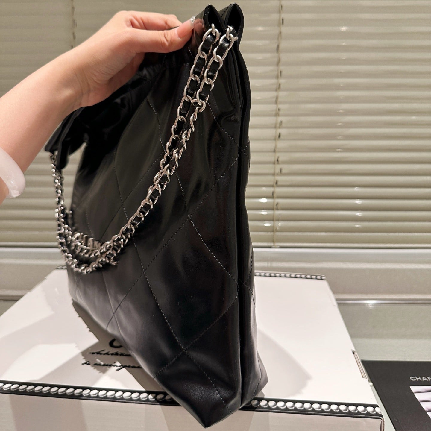 Large Waxed Leather Silver Shoulder Bag