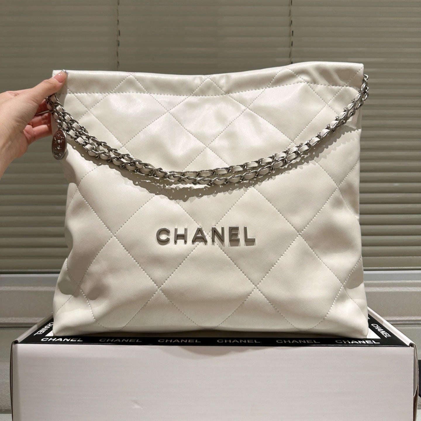 Large Waxed Leather Silver Shoulder Bag