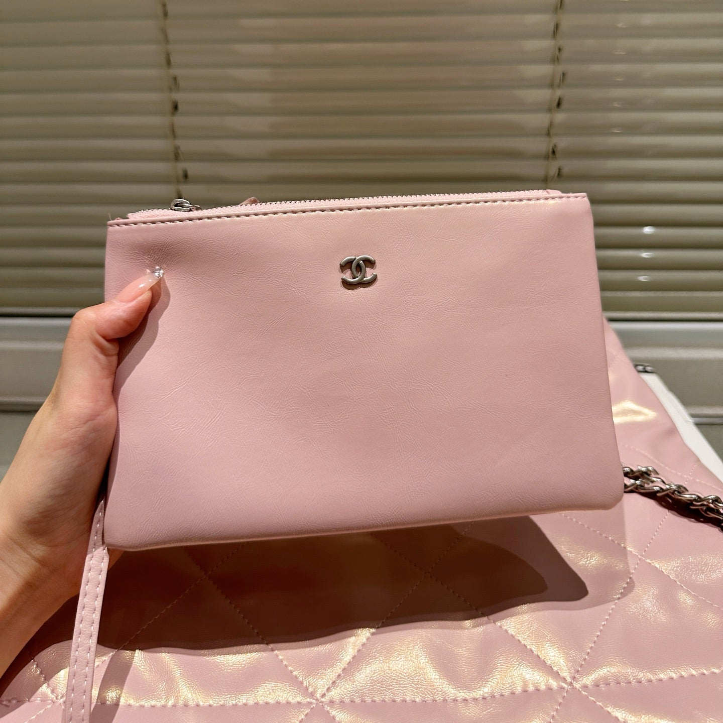 Small Waxed Leather Silver Shoulder Bag