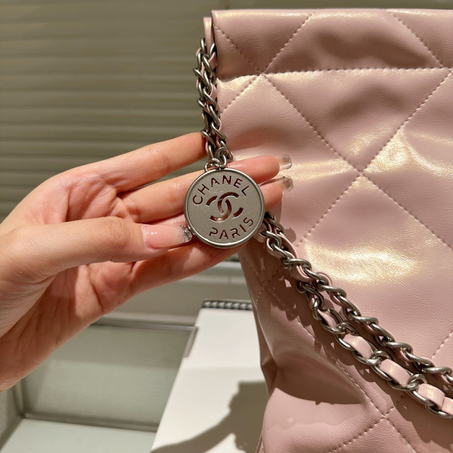 Small Waxed Leather Silver Shoulder Bag