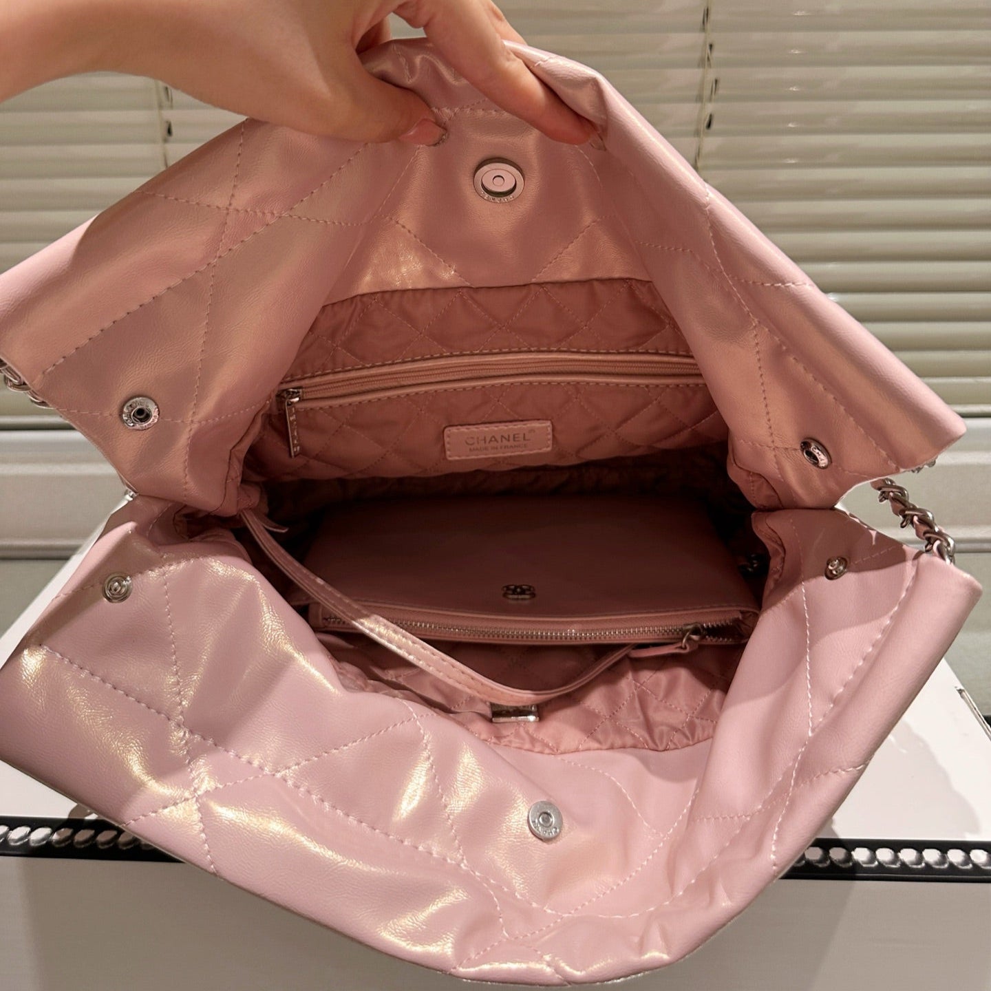 Small Waxed Leather Silver Shoulder Bag