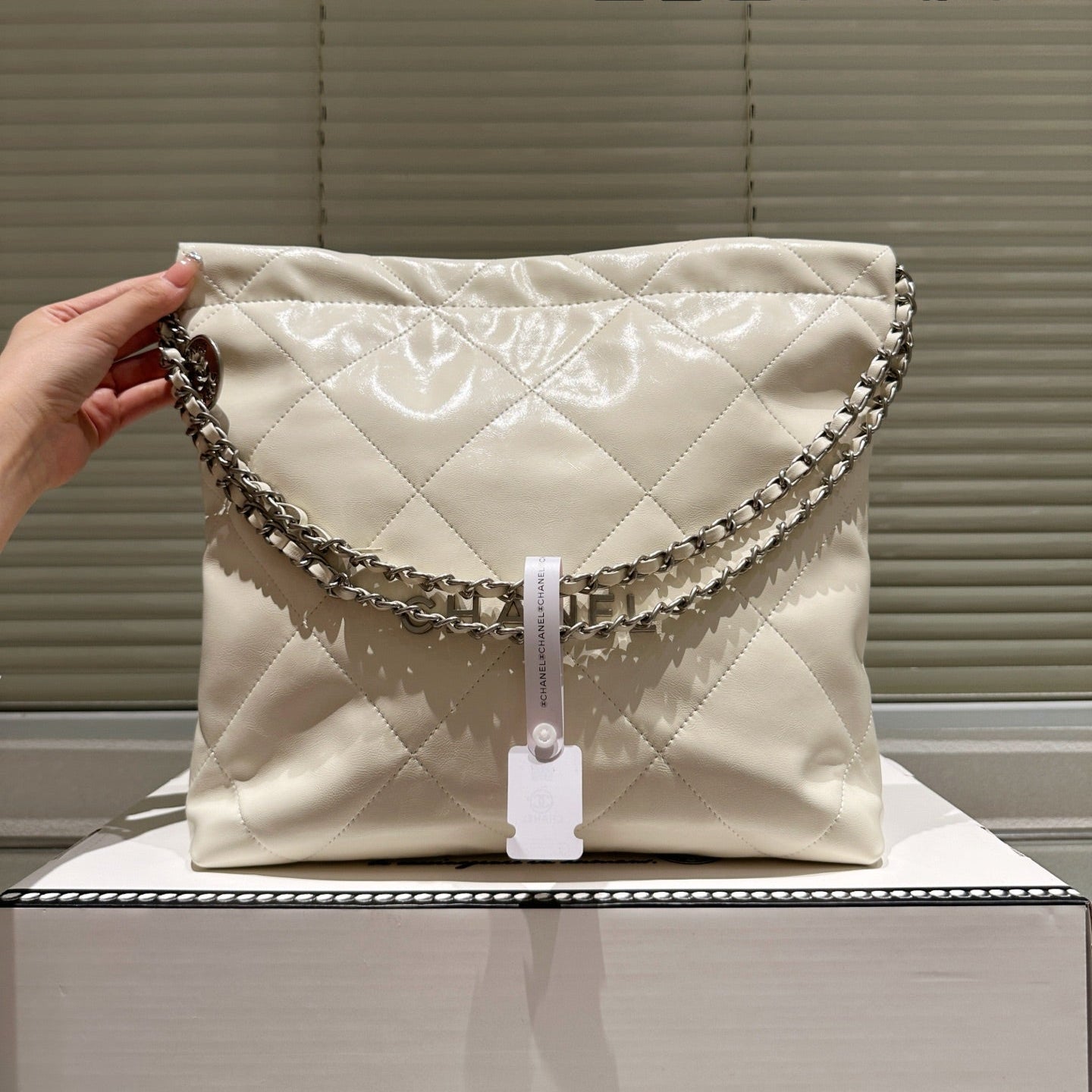 Small Waxed Leather Silver Shoulder Bag