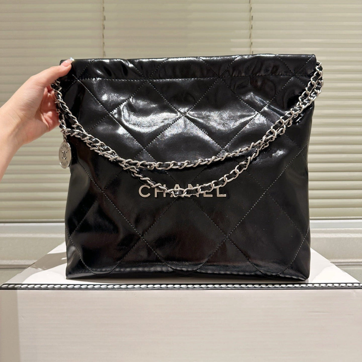 Small Waxed Leather Silver Shoulder Bag