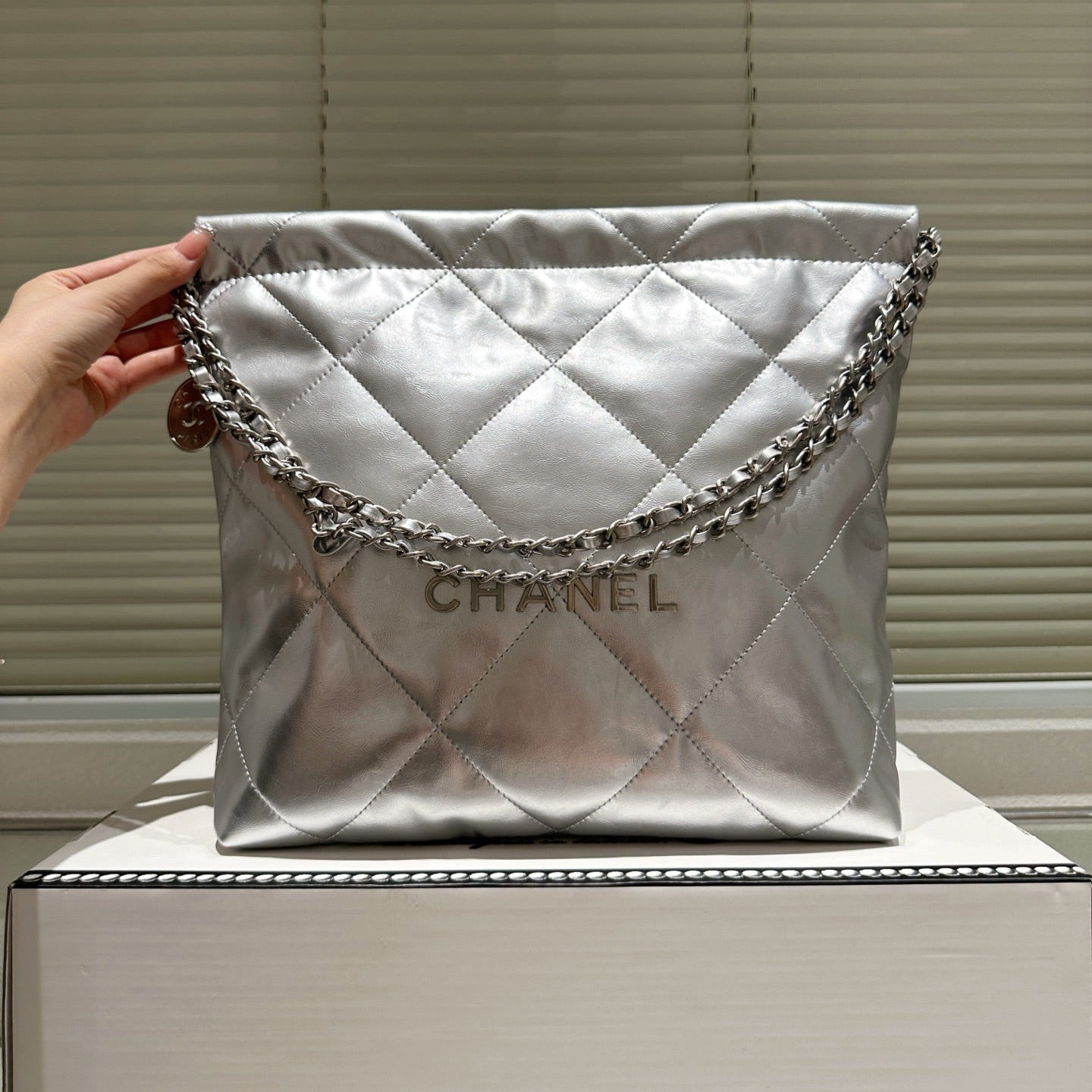 Small Waxed Leather Silver Shoulder Bag