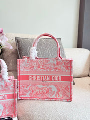 Pink printed embroidery bag