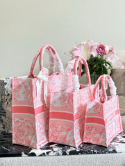 Pink printed embroidery bag