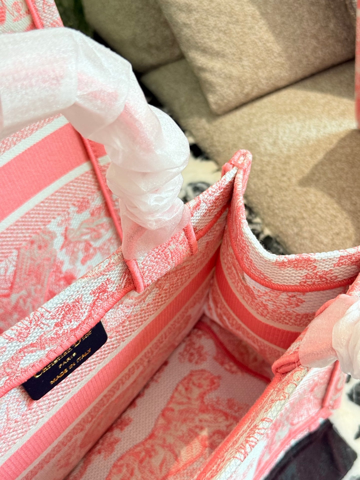 Pink printed embroidery bag