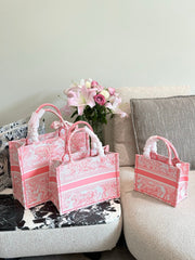 Pink printed embroidery bag