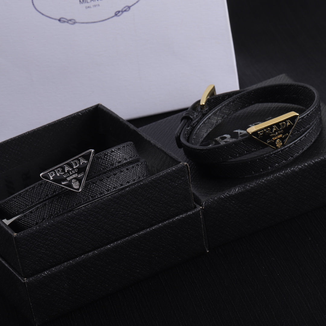 Double Black leather enamel label bracelet