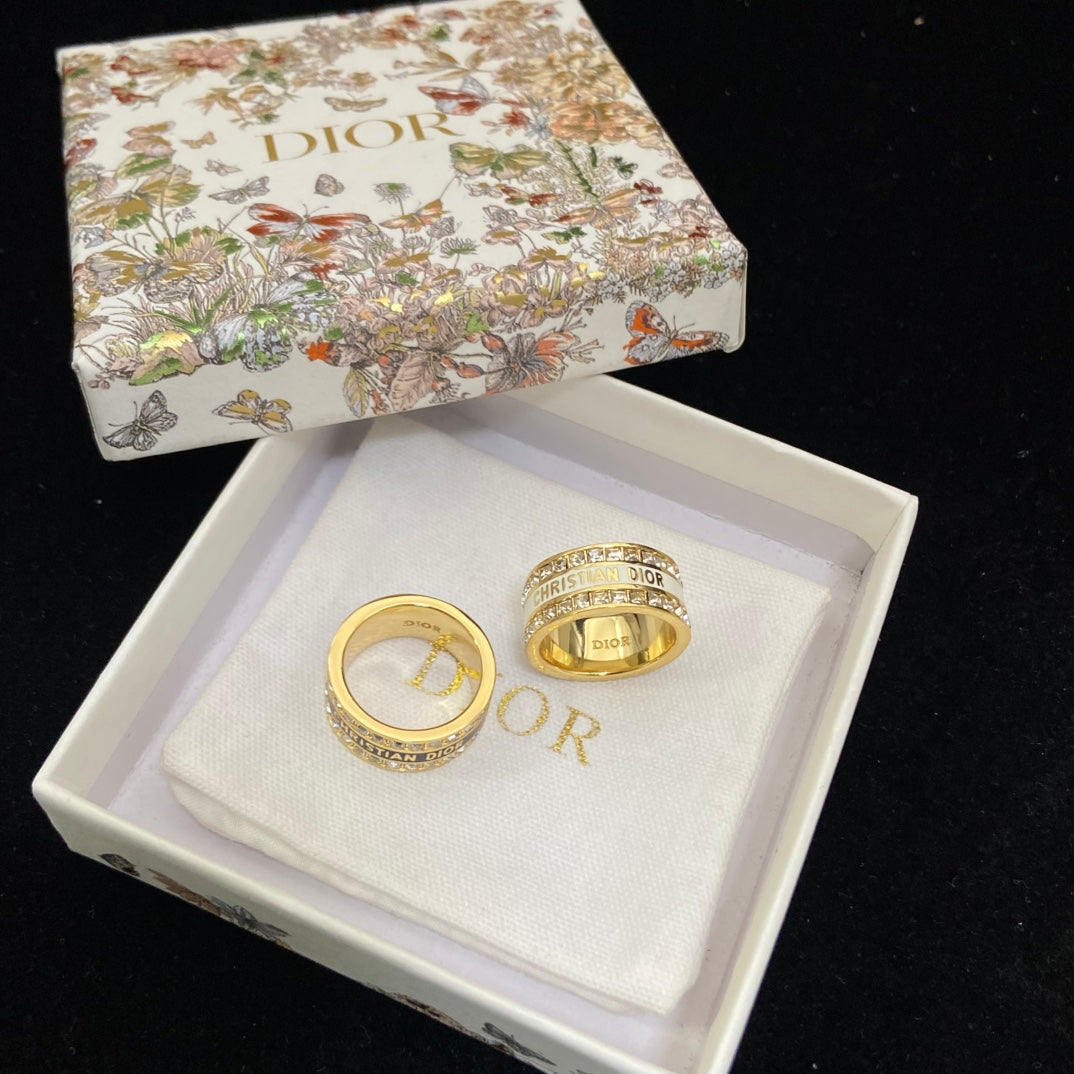 Enamel Alphabet Square Diamond Ring