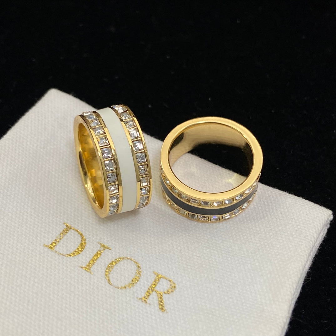 Enamel Alphabet Square Diamond Ring