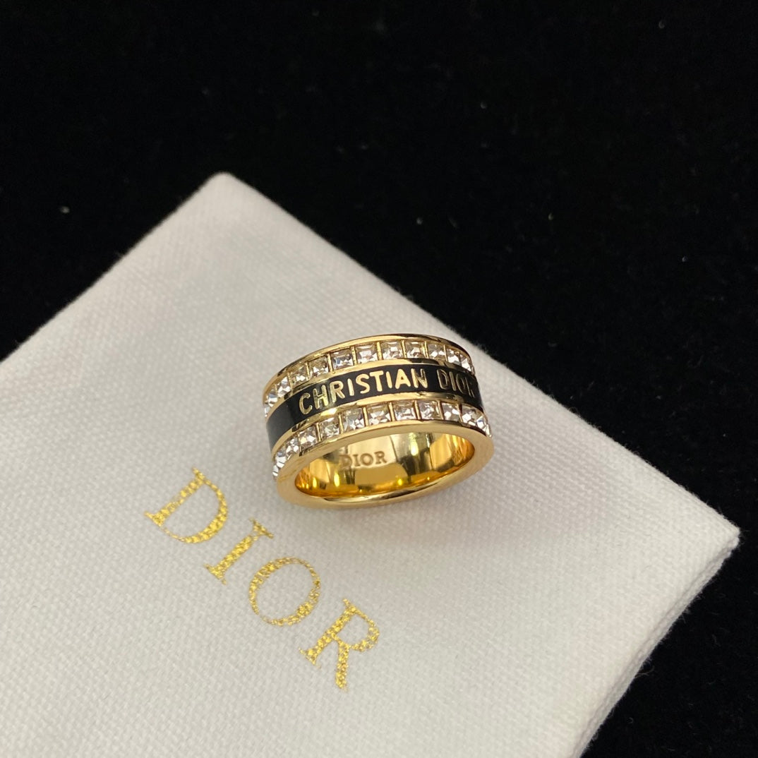 Enamel Alphabet Square Diamond Ring