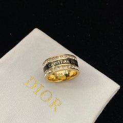Enamel Alphabet Square Diamond Ring