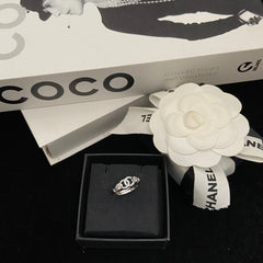 Adjustable White Enamel Diamond Ring