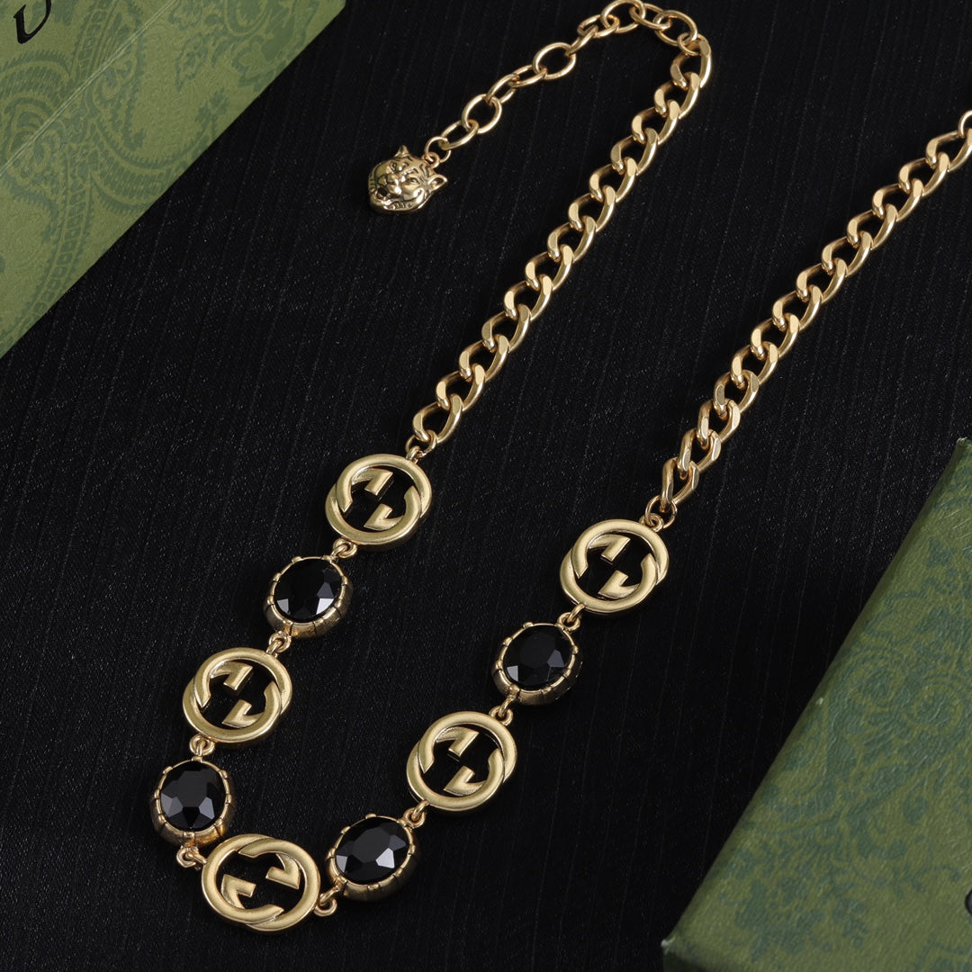 Vintage Black Crystal Jewelry Set