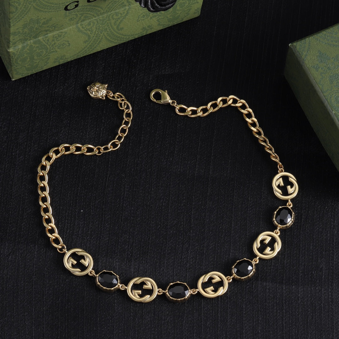 Vintage Black Crystal Jewelry Set