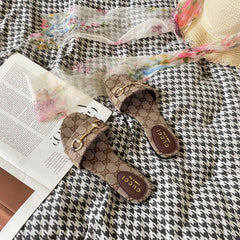Printed Canvas Flat Slippers