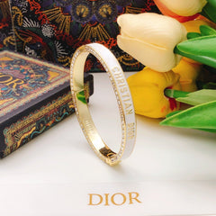 Diamond Gold-Finish Metal and White Lacquer Bracelet