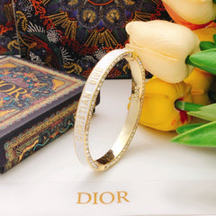 Diamond Gold-Finish Metal and White Lacquer Bracelet