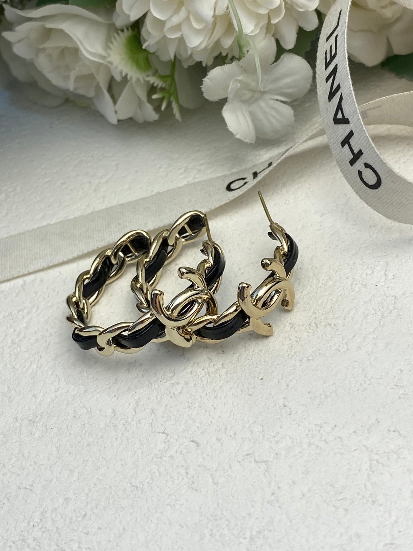 Leather Denim Hoop Earrings